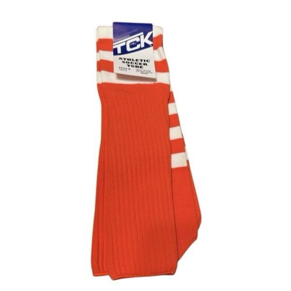 TCK Athletic Soccer Tube Socks ST33-A Large Orange & White *New*